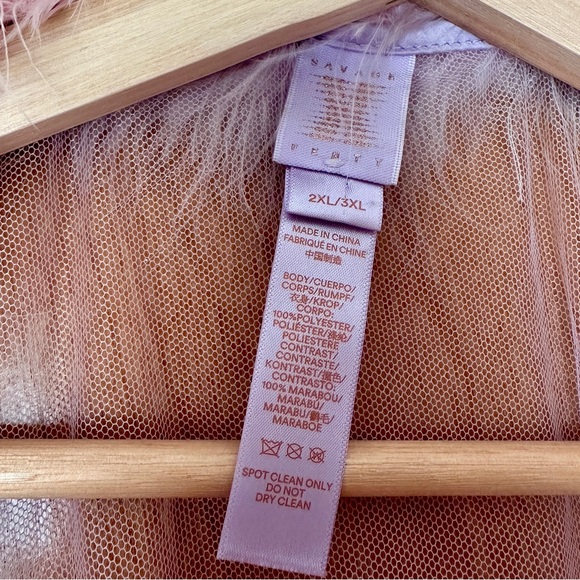 SAVAGE x FENTY Sheer Marabou Feather Trim Robe 2XL/3XL Purple Fairy Dust - Picture 2 of 6